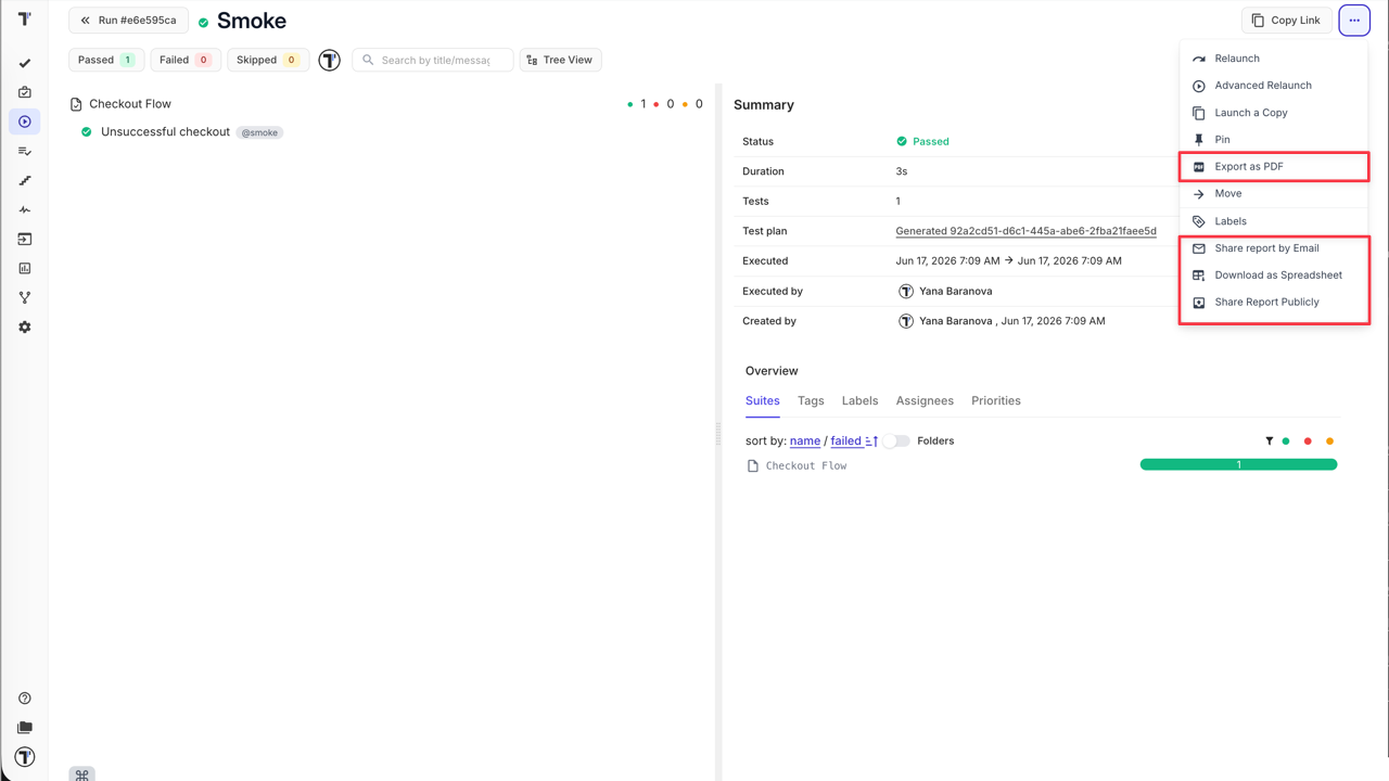 Export and Share the Run Report