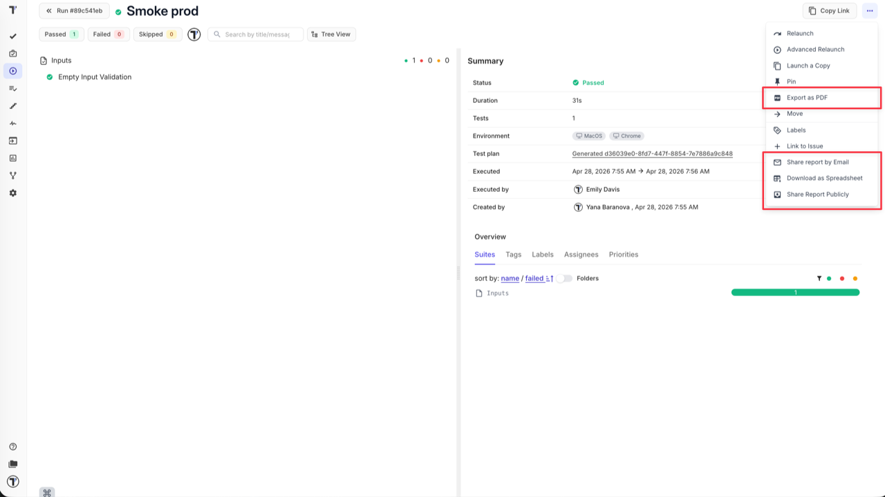Export and Share the Run Report