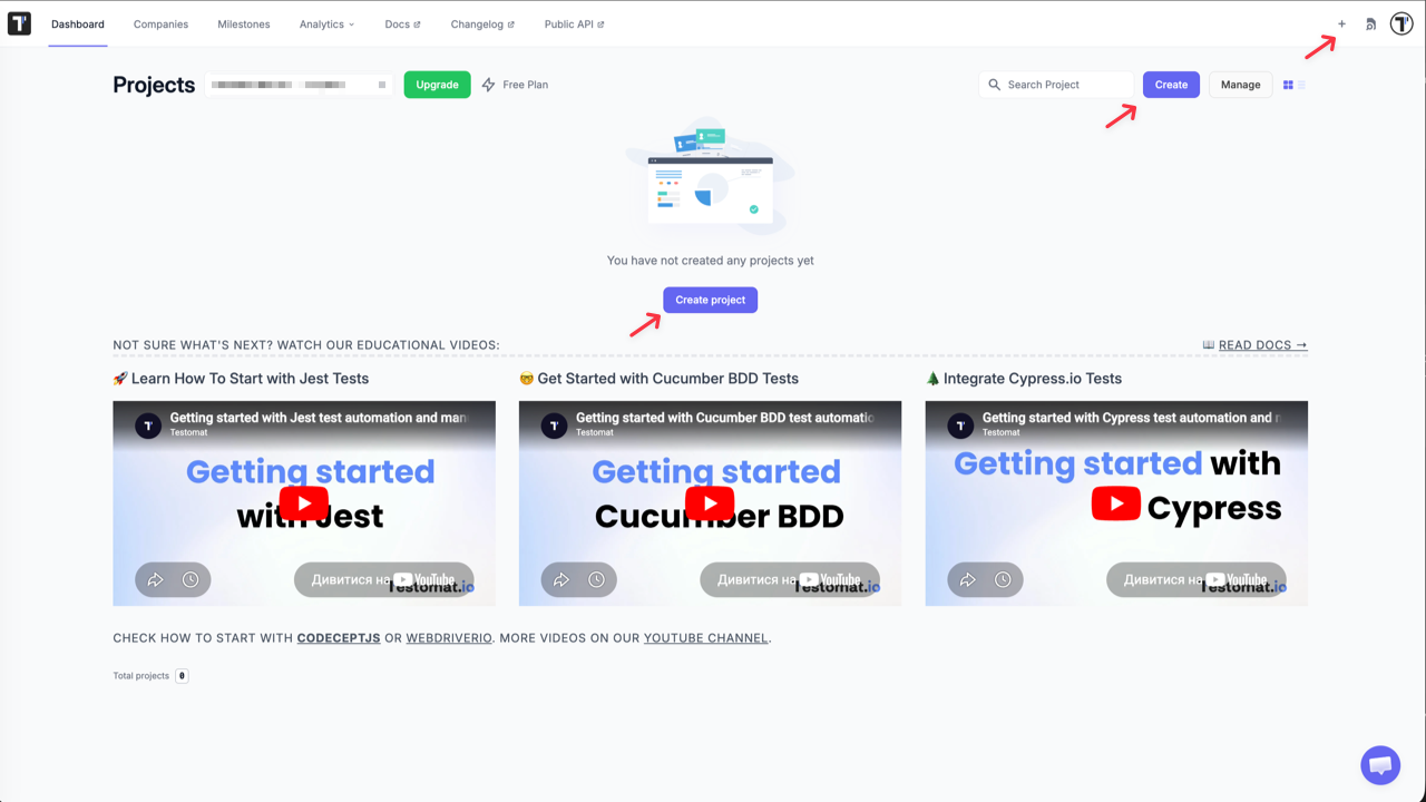 Create a project butto